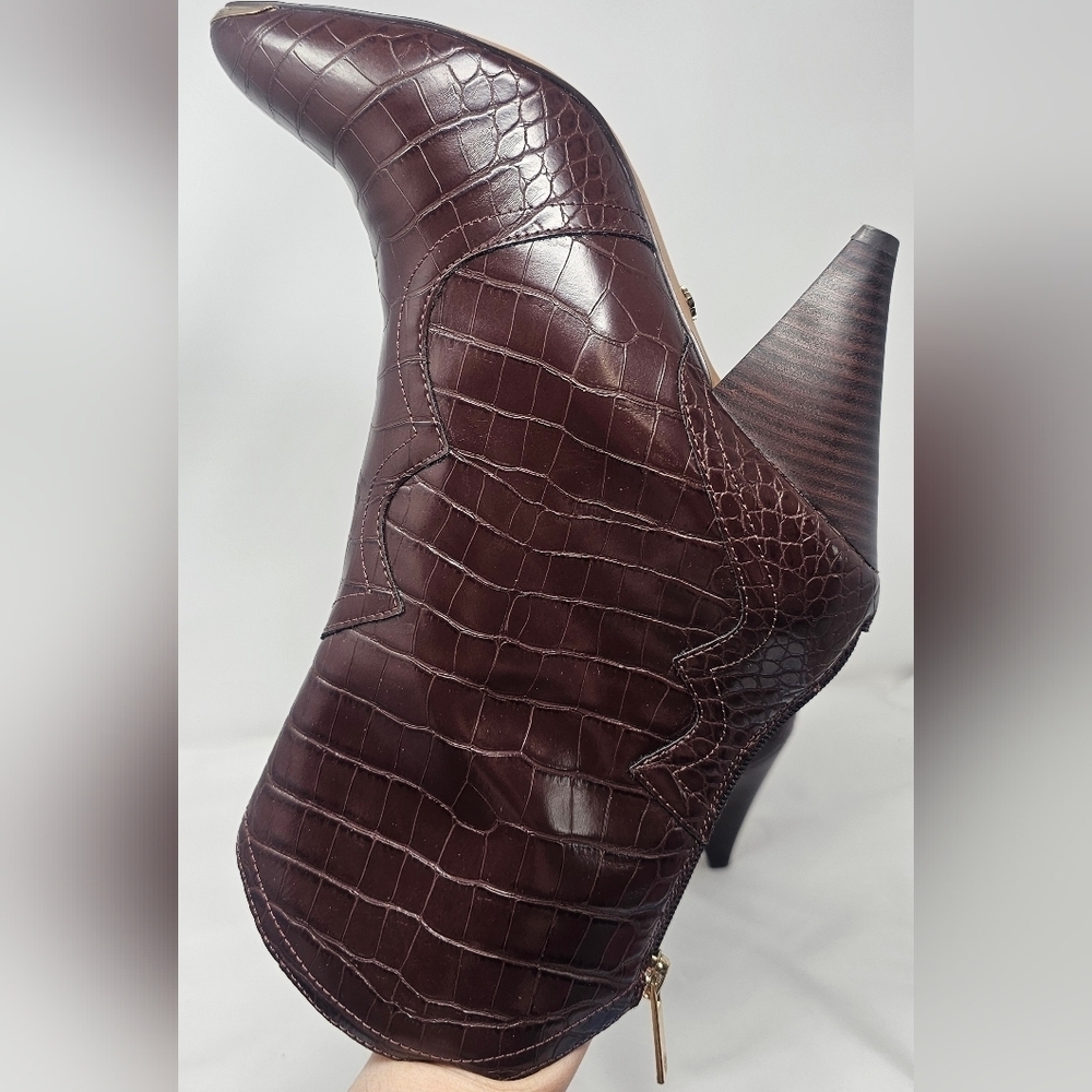 Nanette Lepore Women's Sage Faux Leather Brown Croc Cowboy Boots Size 9.5M - Picture 7 of 14